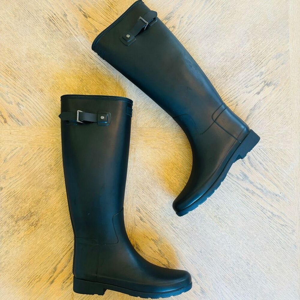 Hunter Original Refined Black Matte Tall Rain Boots Waterproof NEW $179 Size 8